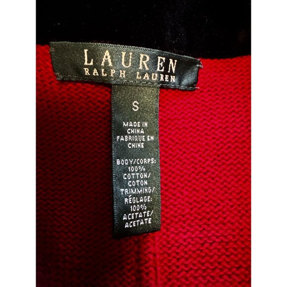 Lauren Ralph Lauren Red Knit Blazer Black Velvet Trim Equestrian Womens Small - Picture 3 of 10